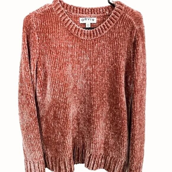 Orvis Ladies Pink Coral Chenille Crewneck Long Sleeve Pullover sweater Large - Picture 1 of 4